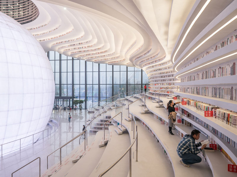 tianjin binhai public library china by mvrdv 8 Incredible Ocean of Books Library Opens in China with Space for 1.2m Titles