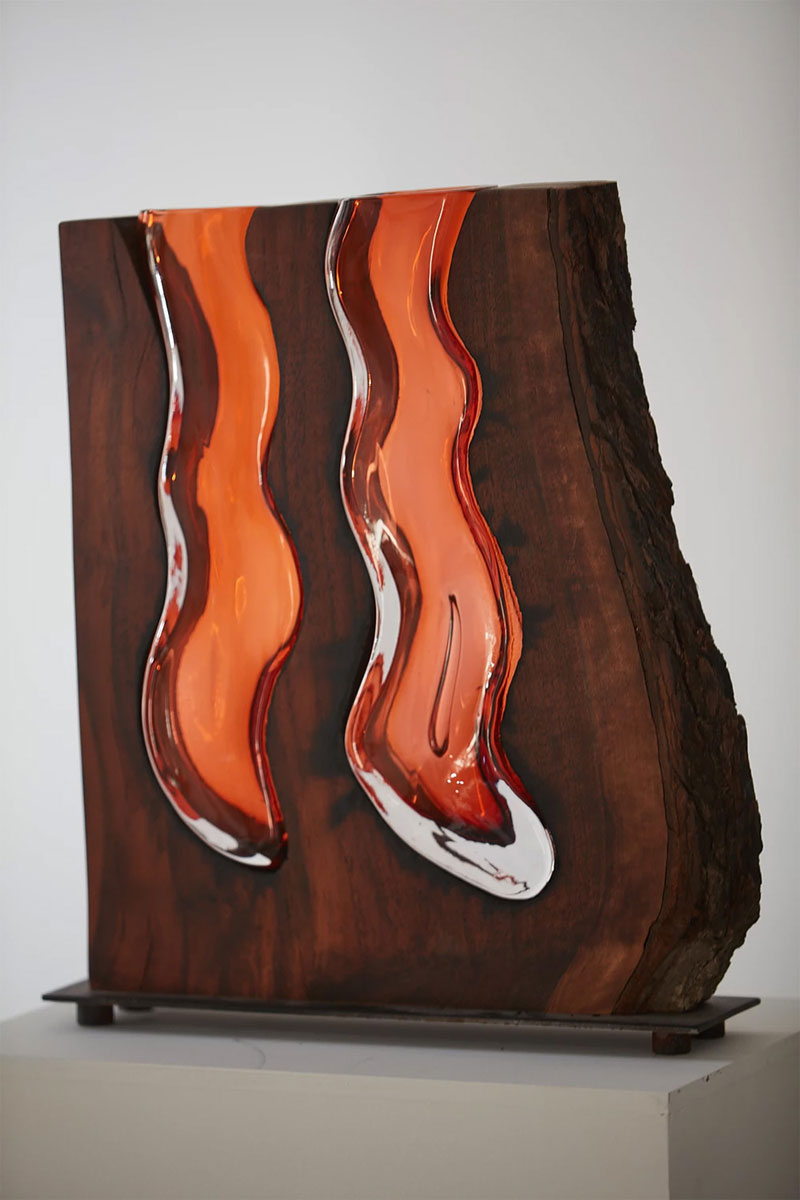 wood and glass by scott slagerman 3 Artist Blows Glass Vases Directly Into Slabs of Live Edge Wood