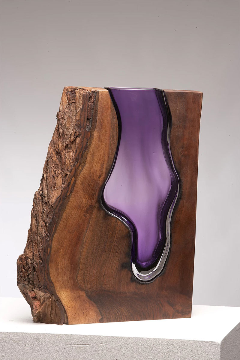 wood and glass by scott slagerman 4 Artist Blows Glass Vases Directly Into Slabs of Live Edge Wood