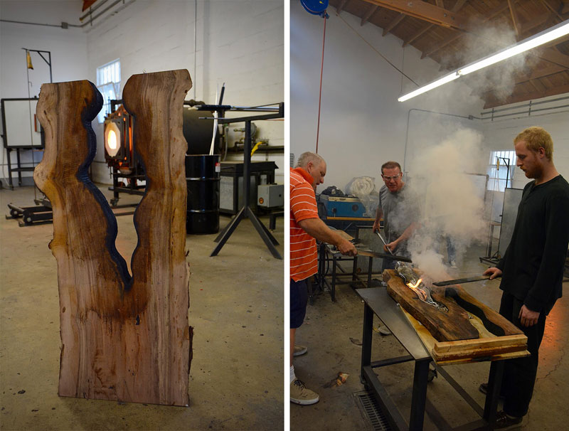 wood and glass by scott slagerman 6 Artist Blows Glass Vases Directly Into Slabs of Live Edge Wood