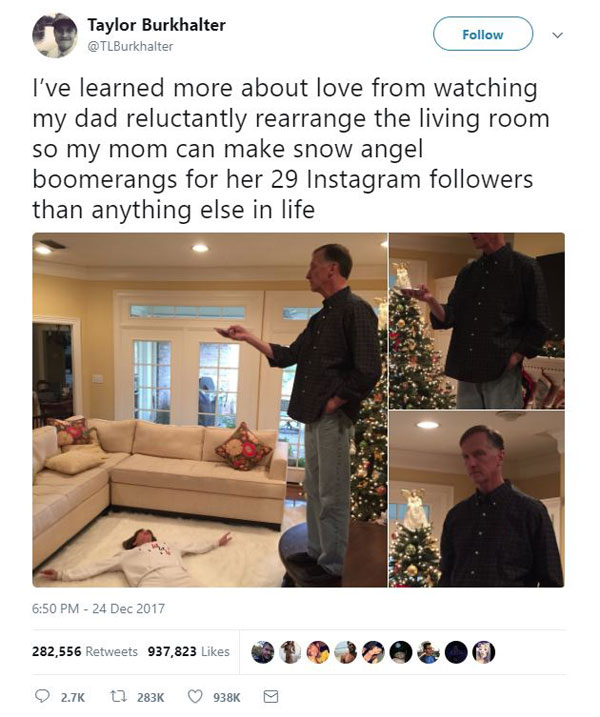 mom dad snow angel boomerang twitter viral 2 Guy Shares Hilarious Lesson on Love from His Parents and It Goes Viral
