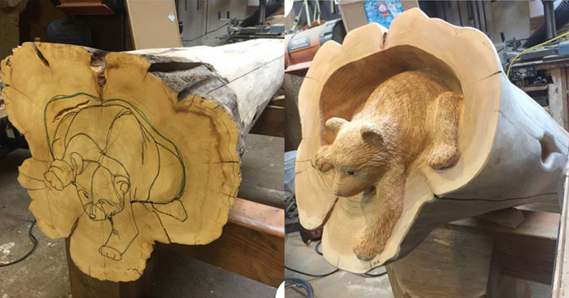 Amazing Artist Carves Animals Crawling Out of Fallen Logs