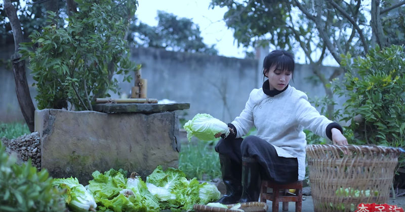 No Dialogue, Just a Beautifully Shot Video of a Woman Making Kimchi from Scratch