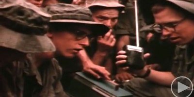 US Soldiers in Vietnam Hearing a Radio Report That They're Going Home