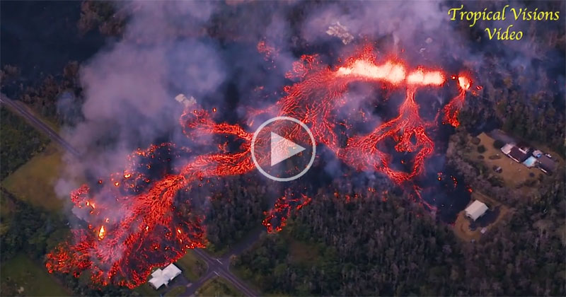 Helicopter Captures Terrifying Fissure Eruptions in Hawaii from Above