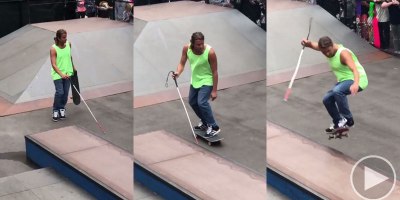 Blind Skater Lines Up For a 50/50
