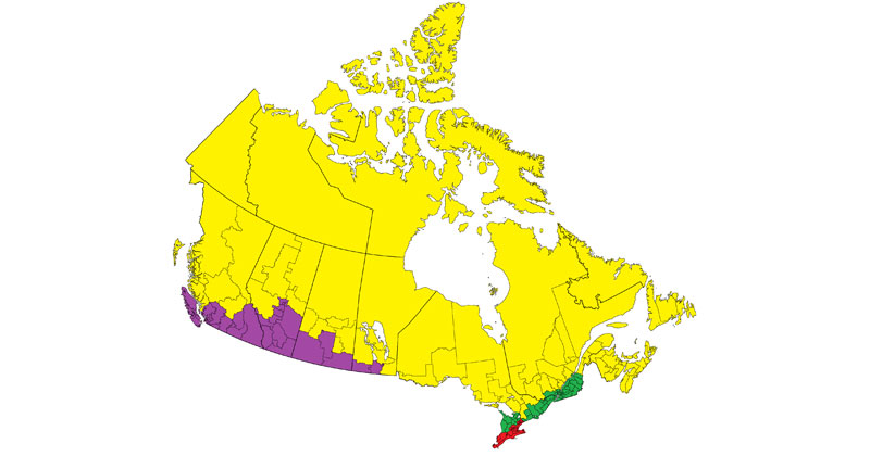 Each Colored Area is Approximately 1/4 of Canada’s Population