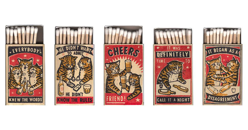strike your fancy by arna miller and ravi zupa 1 Vintage Matchbox Style Artworks of Cats Making Questionable Decisions
