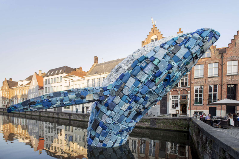 giant whale made from 10000 pounds of plastic ocean waste by studiokca bruges triennial 4 A 38 ft Tall Breaching Whale Made From 10,000 Pounds of Plastic Ocean Waste