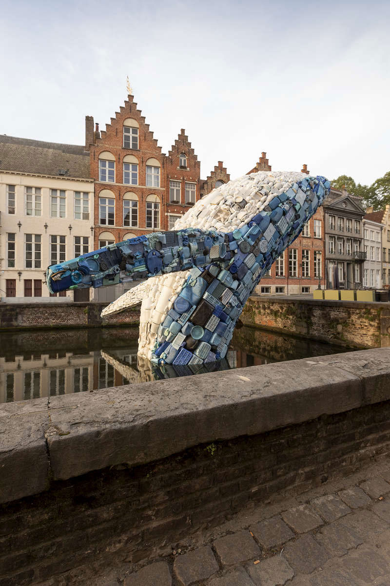 giant whale made from 10000 pounds of plastic ocean waste by studiokca bruges triennial 5 A 38 ft Tall Breaching Whale Made From 10,000 Pounds of Plastic Ocean Waste