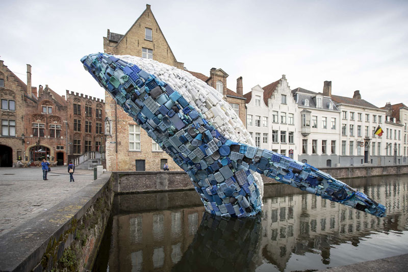 giant whale made from 10000 pounds of plastic ocean waste by studiokca bruges triennial 8 A 38 ft Tall Breaching Whale Made From 10,000 Pounds of Plastic Ocean Waste