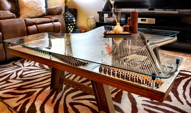 old piano turned into coffee table Abandoned and Broken Piano Finds News Life as Beautiful Coffee Table
