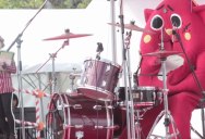 Guy in Giant Apple Cat Costume Absolutely Slays Drum Routine