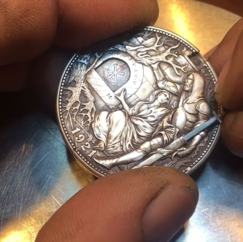 sword coin by roman booteen 4 This Custom Engraved Sword Coin by Roman Booteen is Awesome