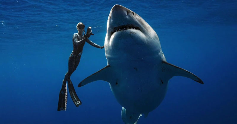 Ocean Ramsey Goes Freediving With World's Largest Known Great White