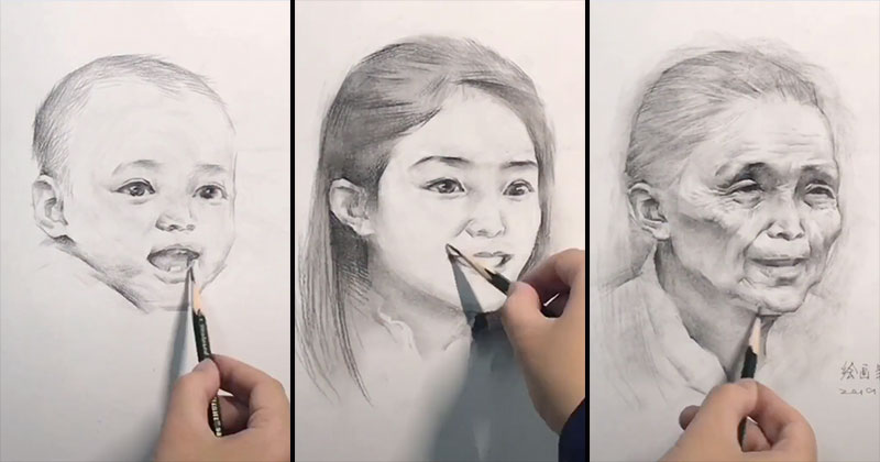 See People Age Before Your Eyes in These Incredible Timelapse Drawings