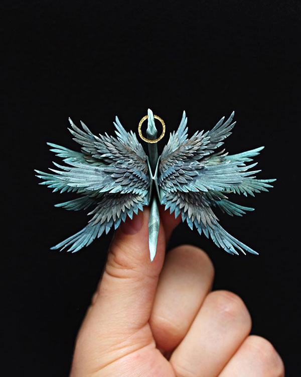 paper crane decorations by cristian marianciuc 16 Paper Artist Folds Cranes and Then Gives Them Intricate Decorations