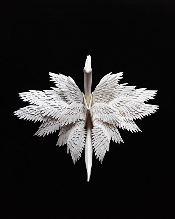 paper crane decorations by cristian marianciuc 18 Paper Artist Folds Cranes and Then Gives Them Intricate Decorations
