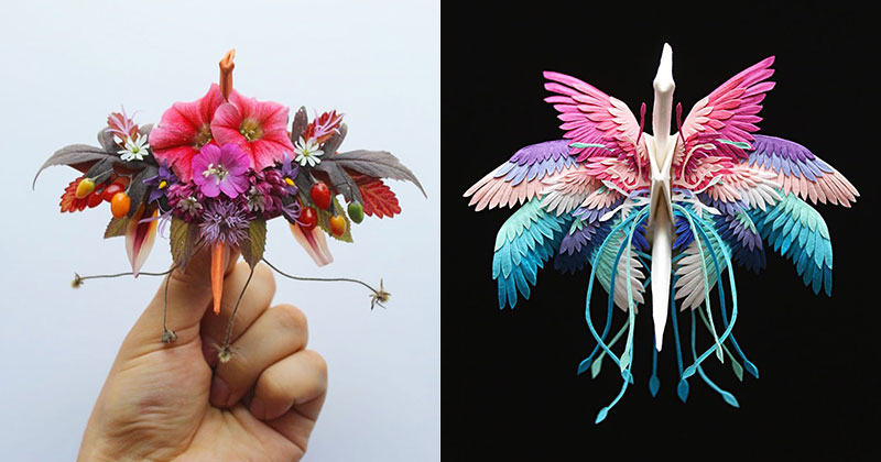 Paper Artist Folds Cranes and Then Gives Them Intricate Decorations
