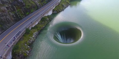 Some Quick Aerial Flybys of the Glory Hole Spillway at Monticello Dam