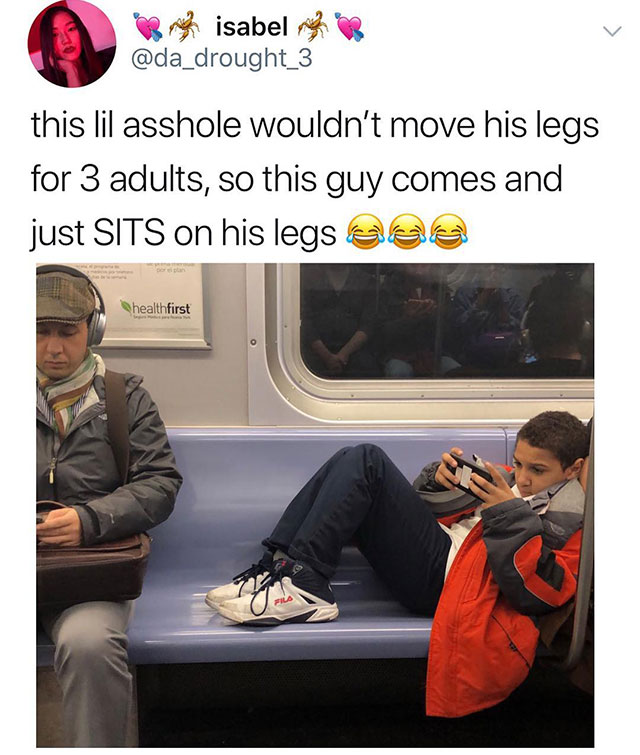 this kid refused to move his legs so this guy just sat on them 3 This Kid Refused to Move His Legs So This Guy Just Sat on Them
