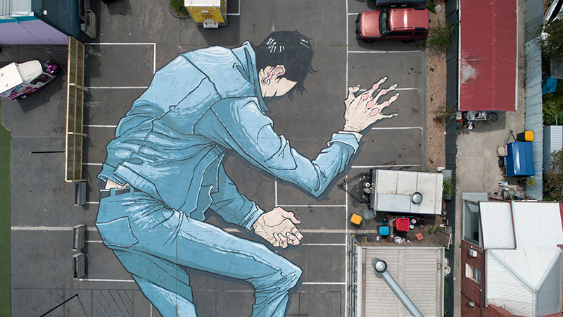 giant murals by kitt bennett1 Imagine Working in a High Rise and Seeing These On the Ground