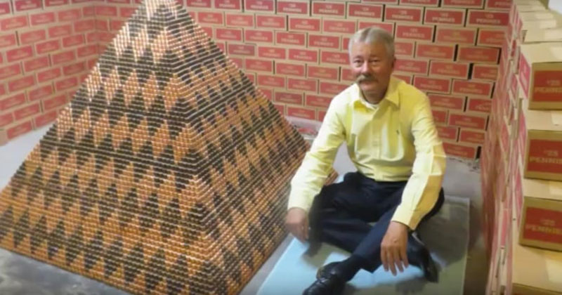 Guy Sets New Penny Pyramid World Record, Guess How Many There Are