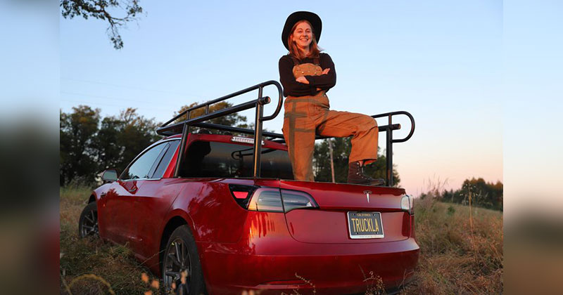 The 'Queen of Sh*tty Robots' Just DIY'd Her Tesla Into a Pickup Truck