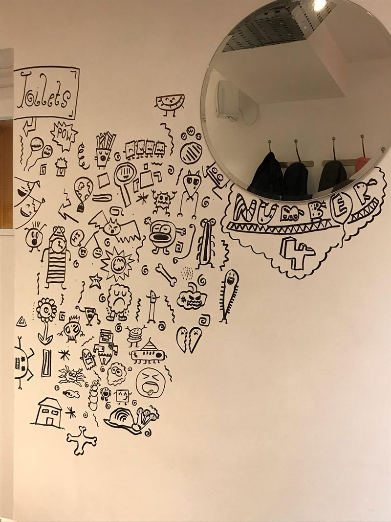kid told not to doodle in class gets hired by local restaurant to decorate their walls 20 Kid Told Not to Doodle in Class Gets Hired by Local Restaurant to Decorate Their Walls