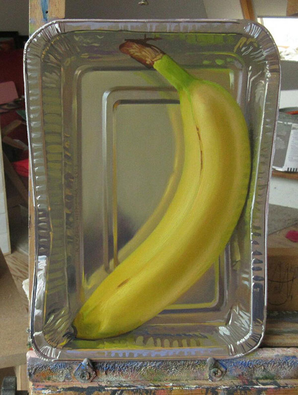 hyperrealistic banana oil painting by rutger hiemstra 2 This Oil Painting on a Flat (but Not Rectangular) Panel is Bananas