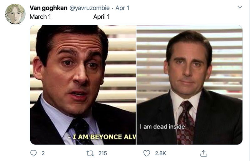 march 1 vs march 31 april 1 meme best of 37 These “March 1 vs April 1” Posts Perfectly Capture How Intense the Last Month Was