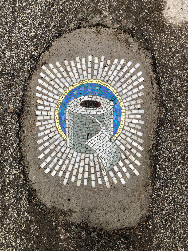 jim bachor repairs potholes with quarantine mosaics 3 Chicago Artist Repairs Four Big Potholes with Amazing Quarantine Mosaics