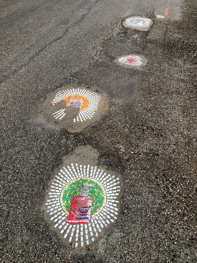 jim bachor repairs potholes with quarantine mosaics 4 Chicago Artist Repairs Four Big Potholes with Amazing Quarantine Mosaics