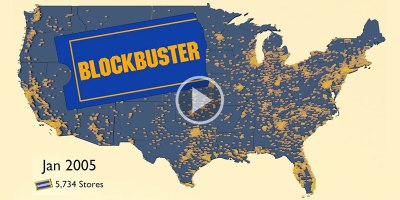 Blockbuster Video Locations in the US from 1986 to 2019