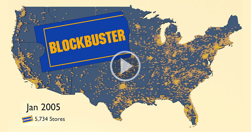 Blockbuster Video Locations in the US from 1986 to 2019