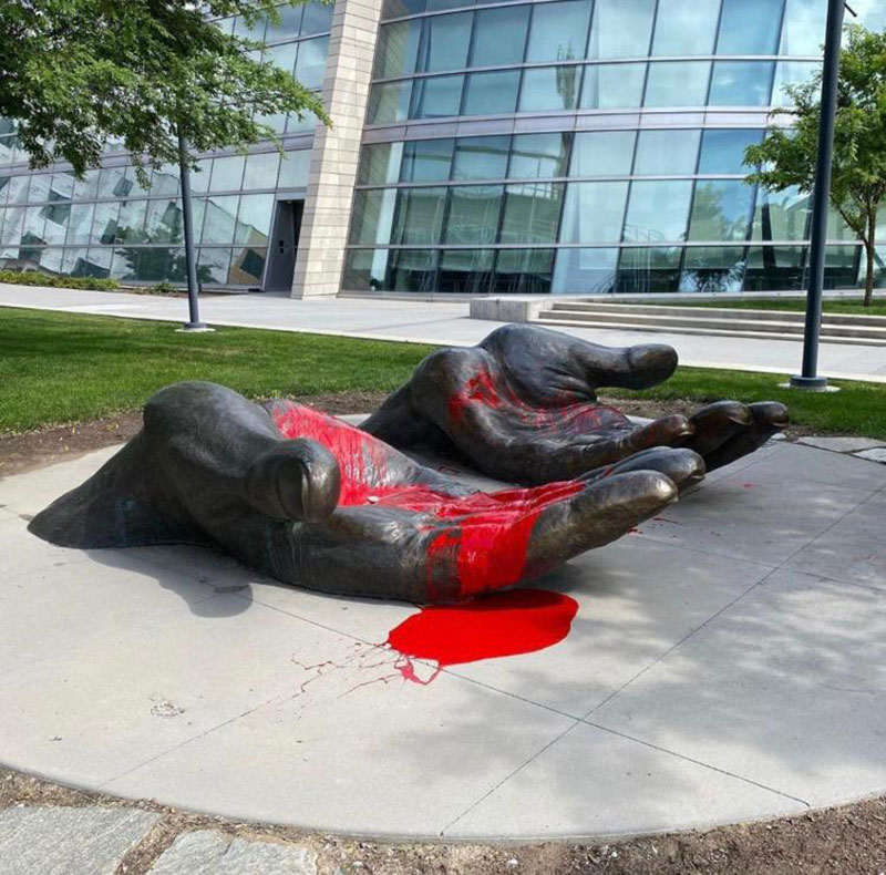 serve and protect sculpture red paint salt lake city protests 2020.jpg3  Red Paint Completely Changed This Serve and Protect Sculpture During the Protests