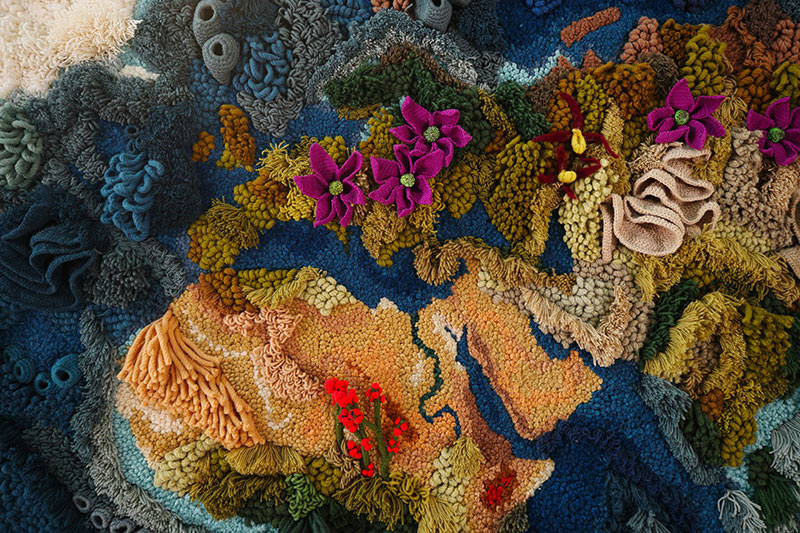knit yarn wool tapestry of the world map by vanessa barragao 00007 Handmade from Recycled Wool, this 20 ft Long Tapestry of the World is Incredible