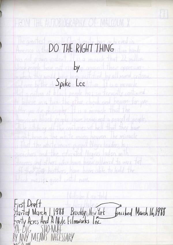 spike lee handwritten script do the right thing 2 Spike Lees Do the Right Thing Screenplay, Handwritten in March of 1988