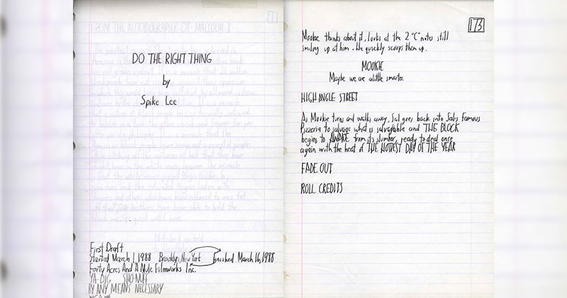 Spike Lee’s “Do the Right Thing” Screenplay, Handwritten in March of 1988
