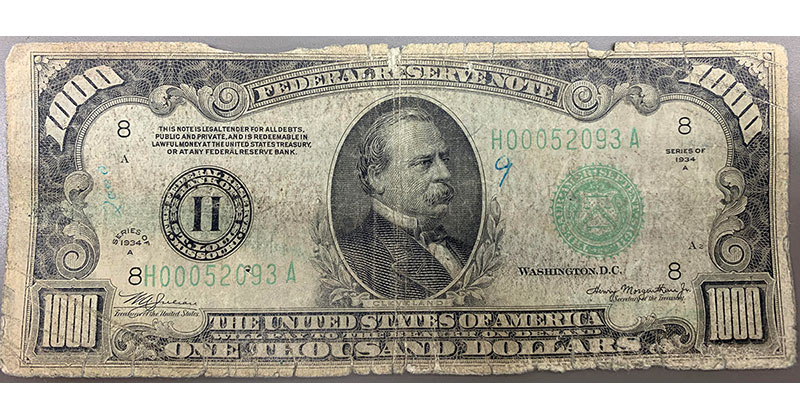 Teller Shares Photo of Rare $1000 Bill a Customer Brought in to Deposit