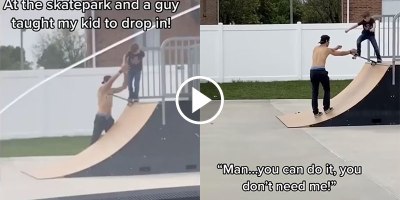 Random Guy at Skate Park Teaches Kid How To Drop In