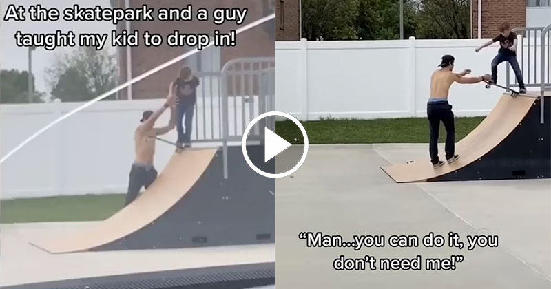 Random Guy at Skate Park Teaches Kid How To Drop In