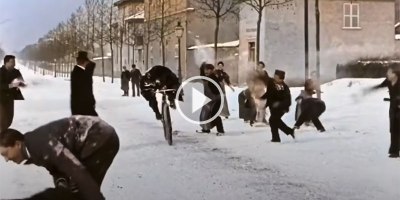 Someone Colorized and Upscaled a Snowball Fight from 1896 and It's Amazing