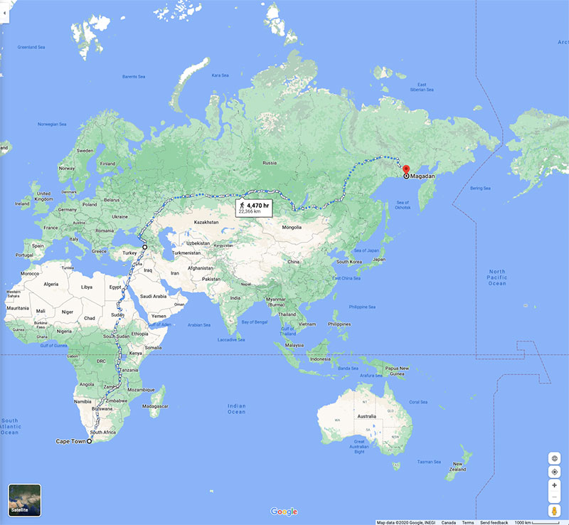 longest walk on google maps cape town to magadan 1 This is One of the Longest Walks You Can Find on Google Maps