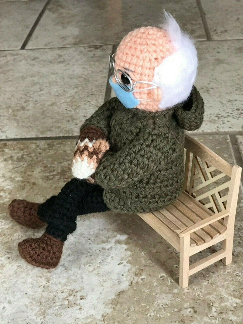 bernie sanders mittens crochet 3 This Artists Bernie Sanders Mittens Crochet Went Viral So Shes Donating It to Charity