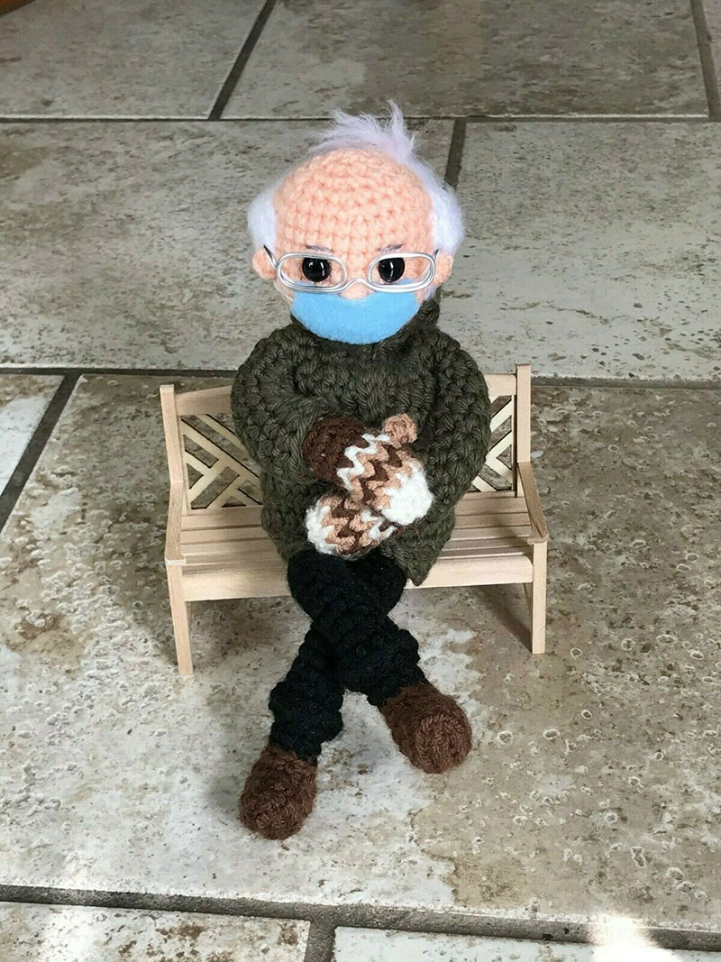 bernie sanders mittens crochet 8 This Artists Bernie Sanders Mittens Crochet Went Viral So Shes Donating It to Charity