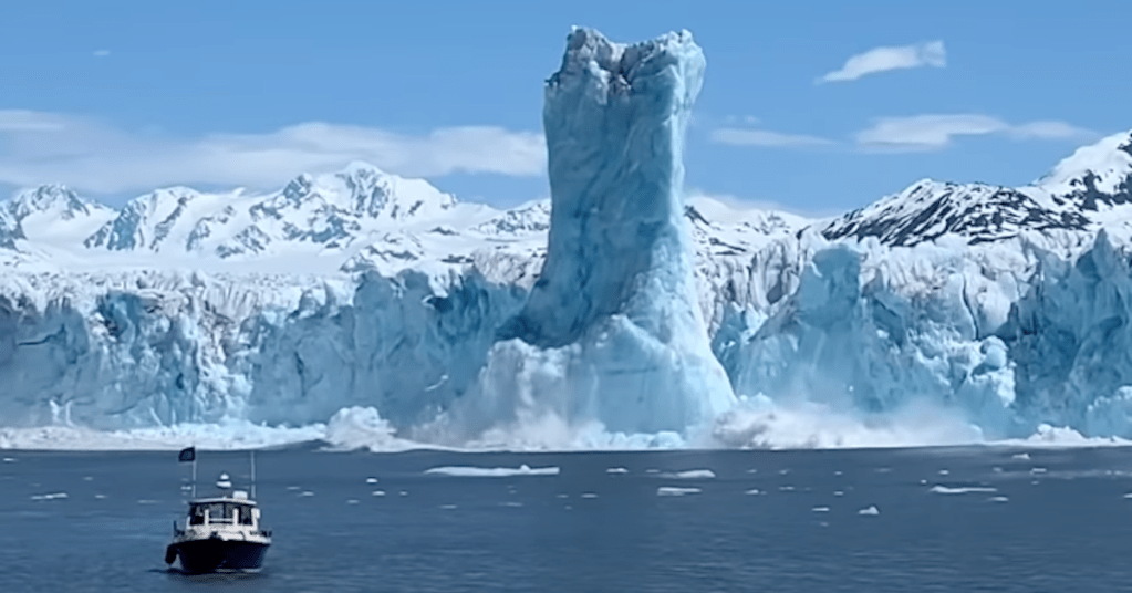 Giant Ice Pillar Rises 200 ft Above Water After Huge Glacier Calving Event in Alaska