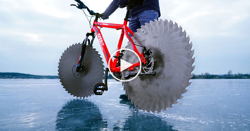 Guy Puts Giant Steel Saw Blades on His Bike and It Works Shockingly Well