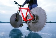 Guy Puts Giant Steel Saw Blades on His Bike and It Works Shockingly Well