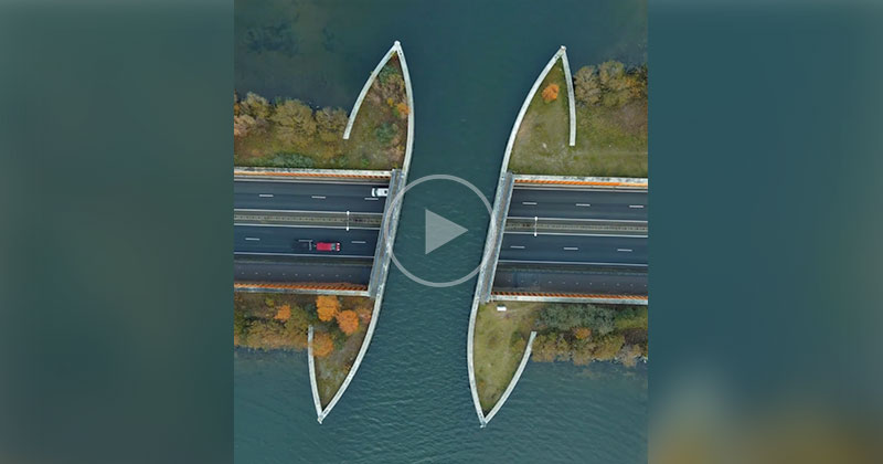 This Aerial View of the Veluwemeer Aqueduct in the Netherlands is Surreal